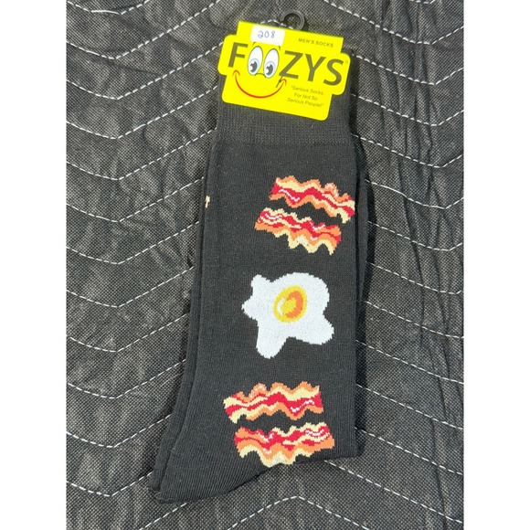 Foozys Other - Foozys Bacon & Eggs Socks Mens 10-13 Black New Novelty Breakfast Food Crew Sock